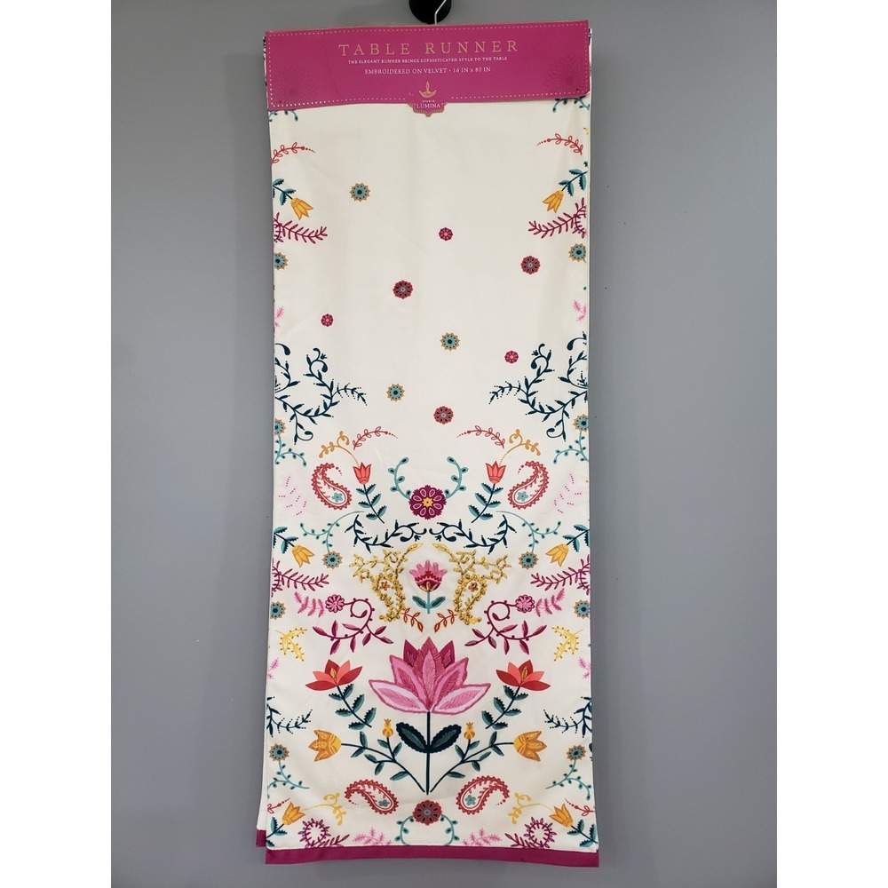 NEW embroidered lotus floral boho bohemian colorful table runner cover velvet